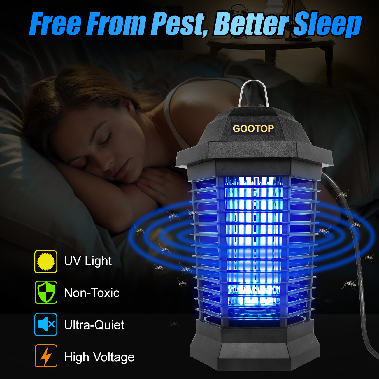 GOOTOP Bug Zapper Outdoor and Indoor, Mosquito Zapper Outdoor, Mosquito Trap, Fly Killer