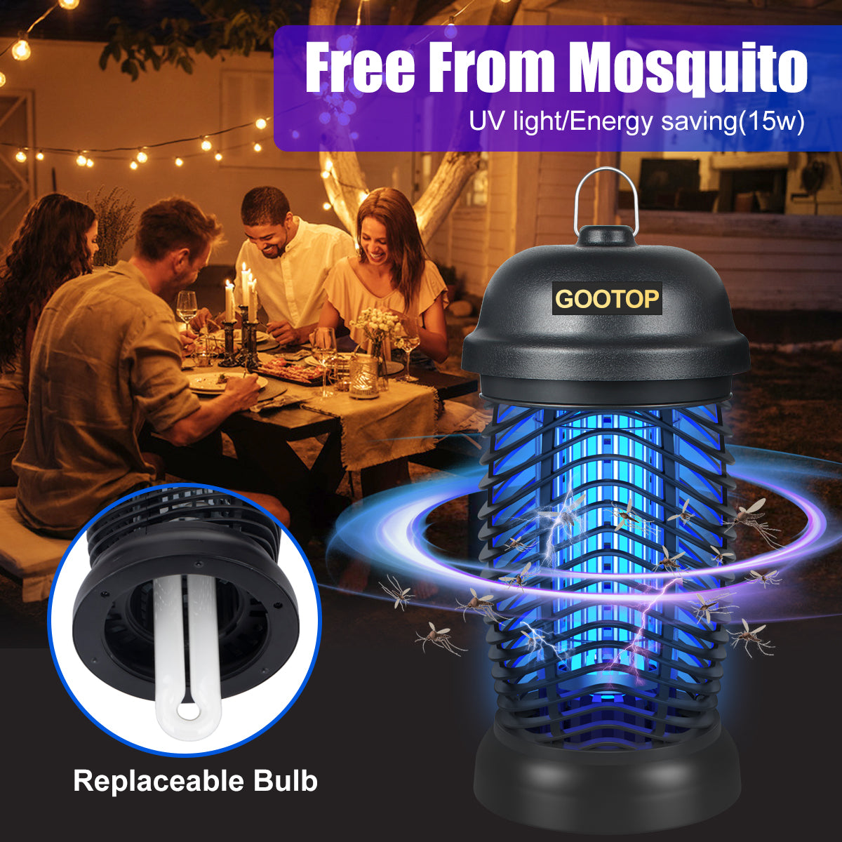 GOOTOP Bug Zapper,Electronic Mosquito Zappers for Outdoor and Indoor,Fly Pest Attractant Trap for Patio