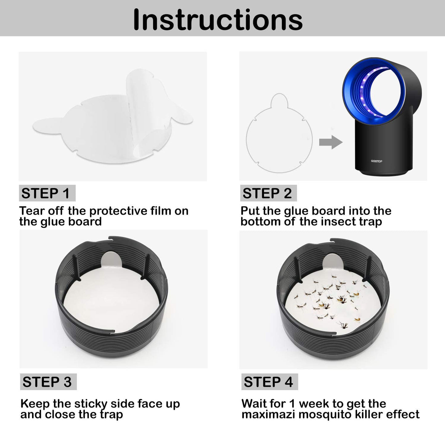 GOOTOP Fly Trap Indoor, Fruit Fly Catcher Bug Zapper Killer Insect Trap with Sticky Glue Boards