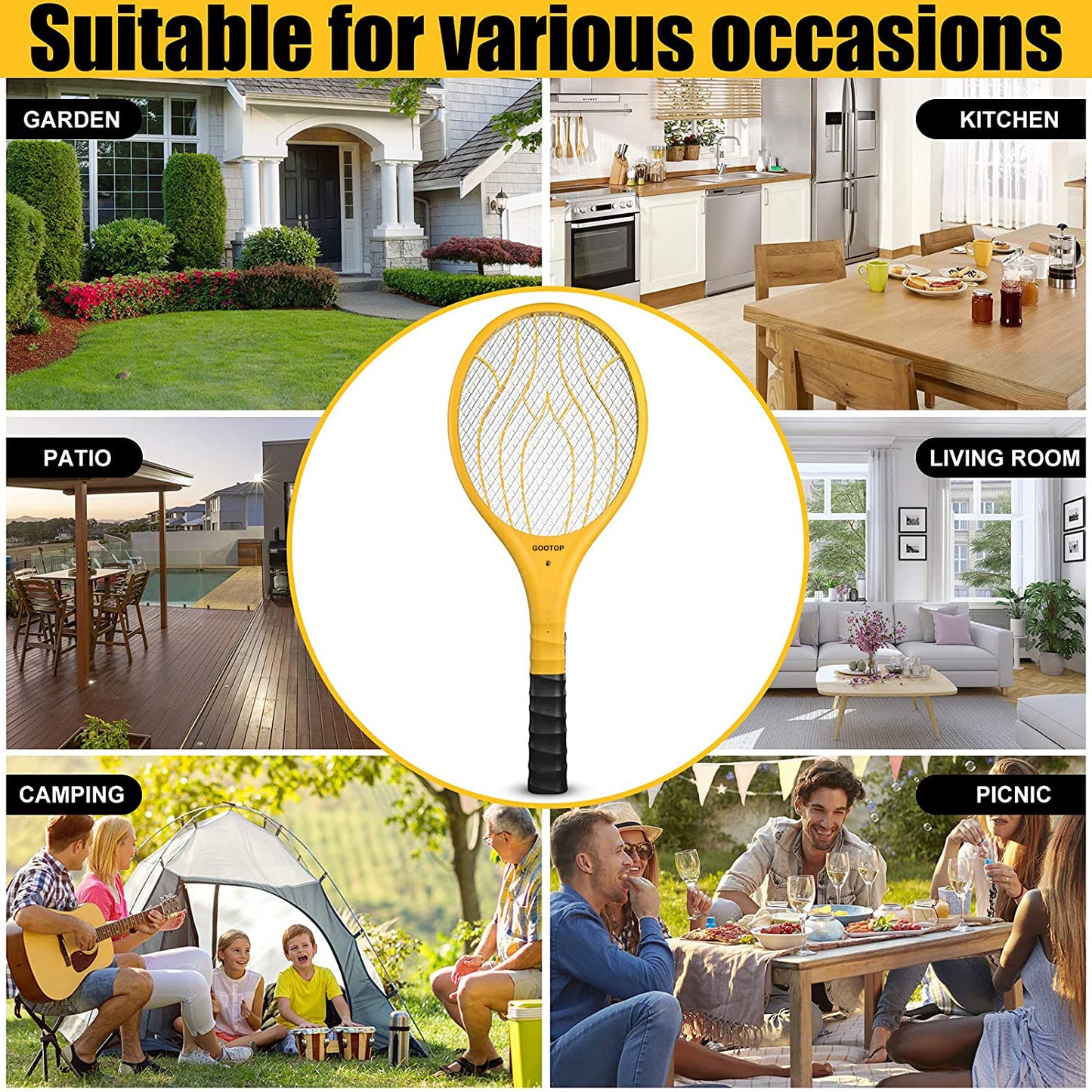 GOOTOP Bug Zapper, 2 in 1 Electric Fly Swatter & Detachable Flashlight 4,000 Volt, USB Charging Cable Fly Zapper for Indoor and Outdoor