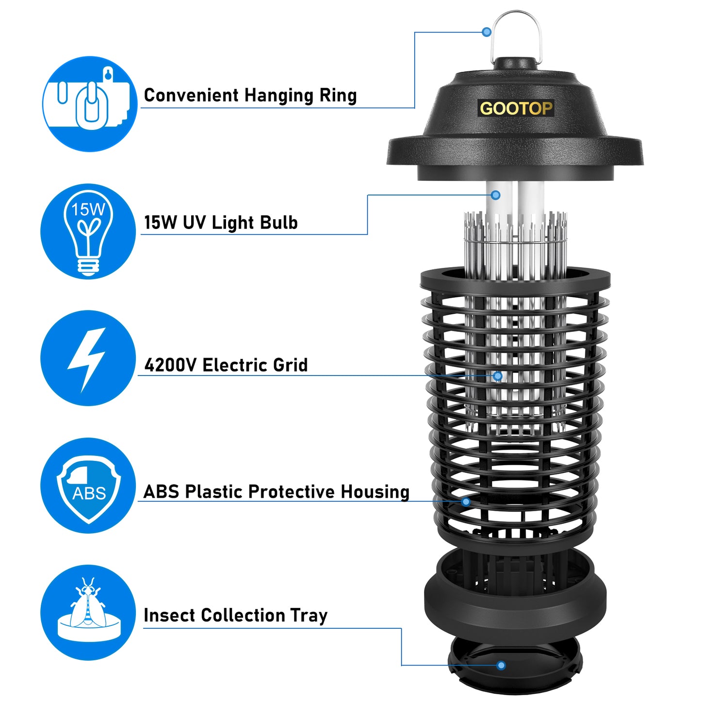GOOTOP Bug Zapper Outdoor Electric, Fly Zapper Mosquito Zapper Electronic Insect Killer