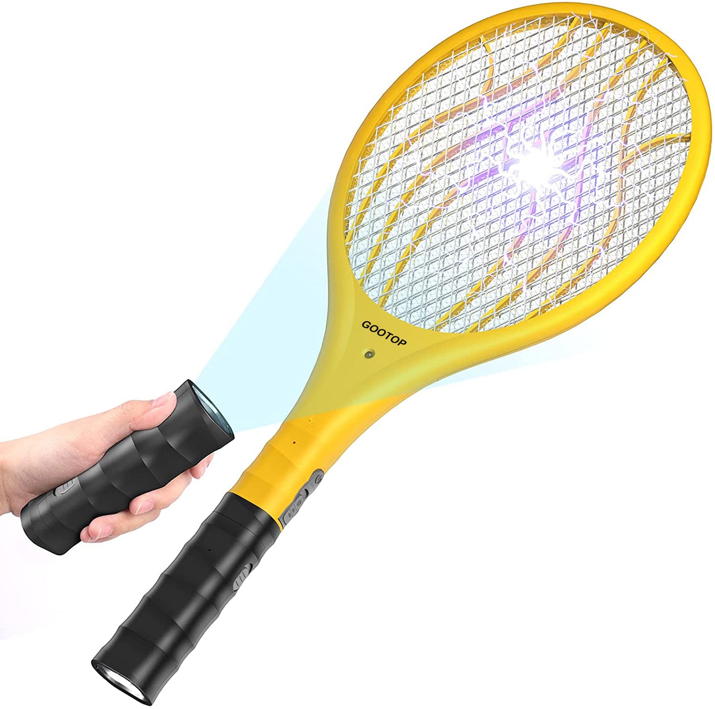 GOOTOP Bug Zapper, 2 in 1 Electric Fly Swatter & Detachable Flashlight 4,000 Volt, USB Charging Cable Fly Zapper for Indoor and Outdoor