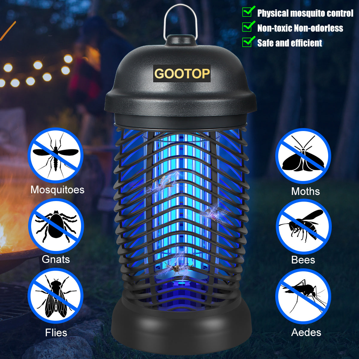 GOOTOP Bug Zapper,Electronic Mosquito Zappers for Outdoor and Indoor,Fly Pest Attractant Trap for Patio