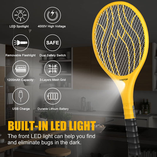 GOOTOP Bug Zapper, 2 in 1 Electric Fly Swatter & Detachable Flashlight 4,000 Volt, USB Charging Cable Fly Zapper for Indoor and Outdoor