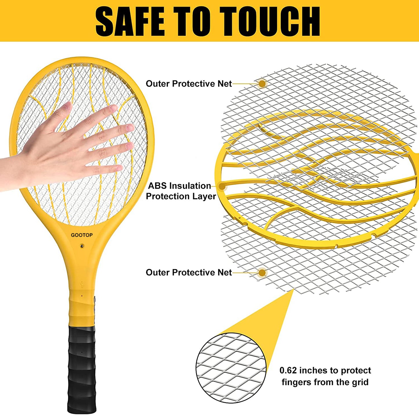 GOOTOP Bug Zapper, 2 in 1 Electric Fly Swatter & Detachable Flashlight 4,000 Volt, USB Charging Cable Fly Zapper for Indoor and Outdoor